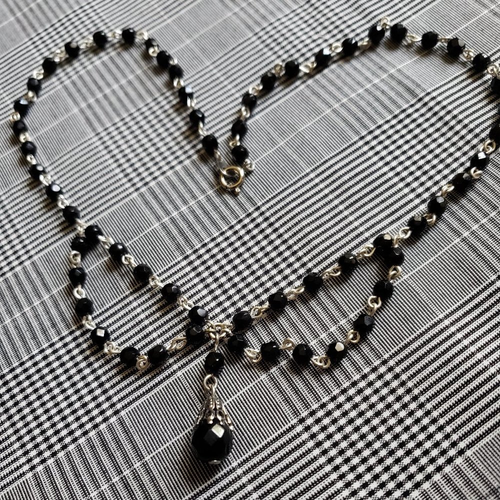 Exquisite black mini onyx chain & pendant necklace
